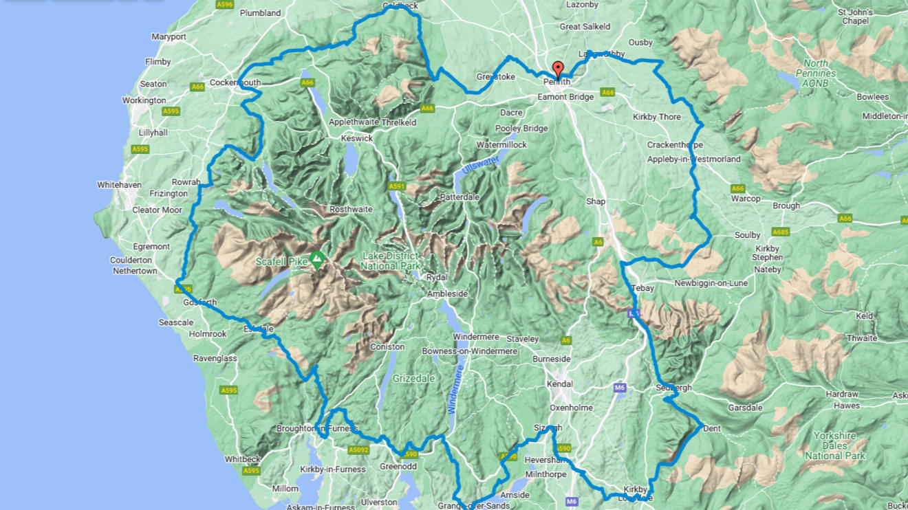 The Lakes and Dales Loop on Google maps
